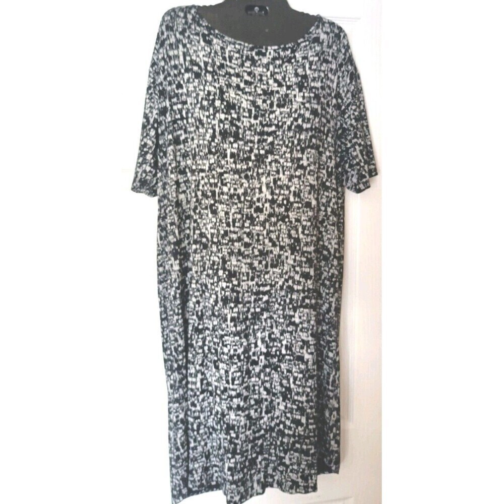 J Jill Wearever Shirt Dress  Medium Black White Short Sleeve Shift Dress Career